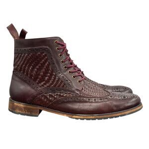 Marc Nolan Belmont Woven Leather Wingtip Boots 14 Mens Burgundy Combat Steampunk